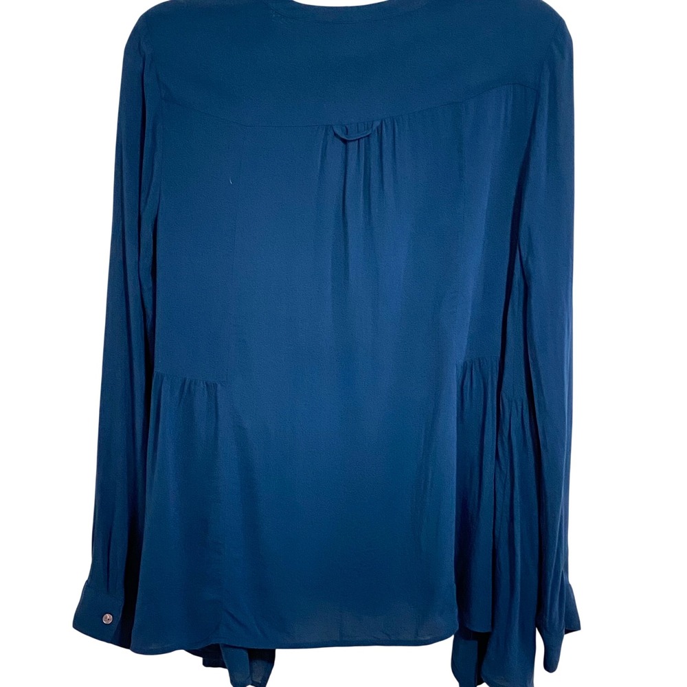 Maeve Blouse Women 8 Teal Excellent Rayon V-Neck Long Sleeve Pleated Back - Picture 6 of 7